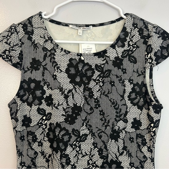 NWT Collective Concepts Black/White Lace Illusion Cap Sleeve Sheath Dress Large - Picture 5 of 9